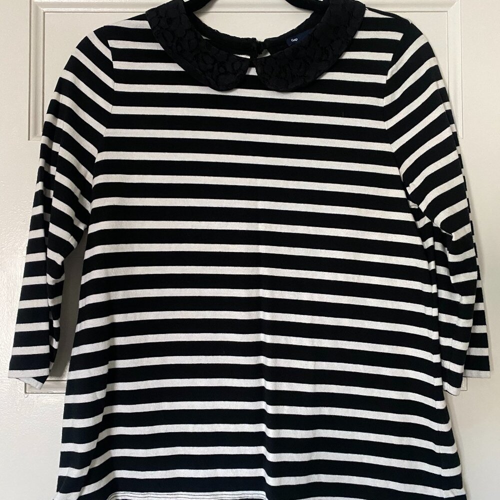 Gap Black Striped Peter Pan Collar Blouse